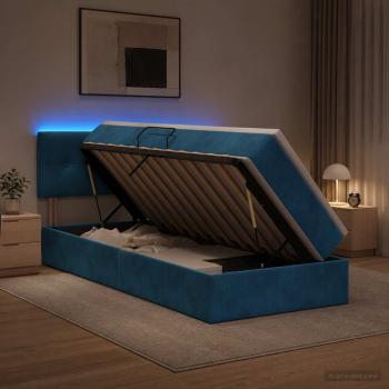 LED-Speicherbett mit Matratze Dunkelblau 100 x 200 cm Samt