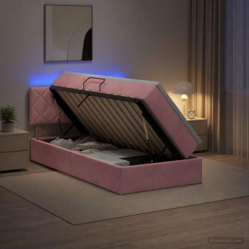 ARDEBO.de - LED-Speicherbett mit Matratze Rosa 90 x 200 cm Samt