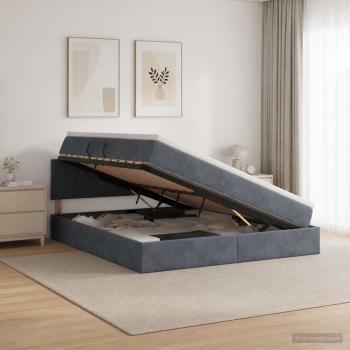 ARDEBO.de - LED-Speicherbett mit Matratze Dunkelgrau 160 x 200 cm Samt