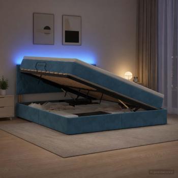 ARDEBO.de - LED-Speicherbett mit Matratze Dunkelblau 180 x 200 cm Samt