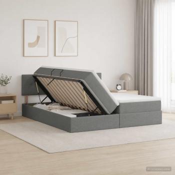 ARDEBO.de - LED-Speicherbett mit Matratze Dunkelgrau 200 x 200 cm Stoff