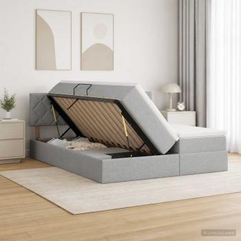 ARDEBO.de - LED-Speicherbett mit Matratze Hellgrau 180 x 200 cm Stoff