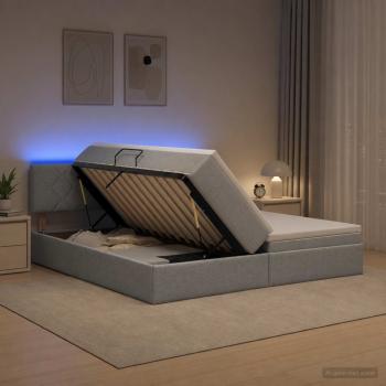 LED-Speicherbett mit Matratze Hellgrau 180 x 200 cm Stoff