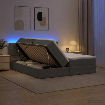 LED-Speicherbett mit Matratze Dunkelgrau 180 x 200 cm Stoff