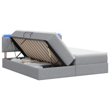 LED-Speicherbett mit Matratze Hellgrau 200 x 200 cm Stoff