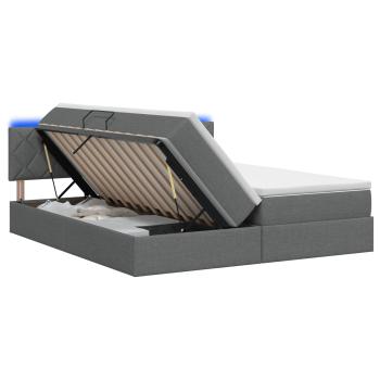 LED-Speicherbett mit Matratze Dunkelgrau 200 x 200 cm Stoff
