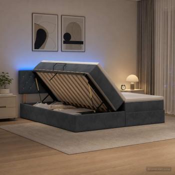 ARDEBO.de - LED-Speicherbett mit Matratze Dunkelgrau 200 x 200 cm Samt