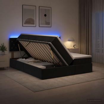 ARDEBO.de - LED-Speicherbett mit Matratze Schwarz 200 x 200 cm Samt