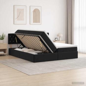 LED-Speicherbett mit Matratze Schwarz 200 x 200 cm Samt