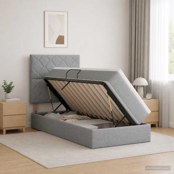 ARDEBO.de - Aufbewahrungsbett mit Matratze Hellgrau 90 x 190 cm Stoff