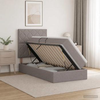 ARDEBO.de - Aufbewahrungsbett mit Matratze Taupe 100 x 200 cm Stoff