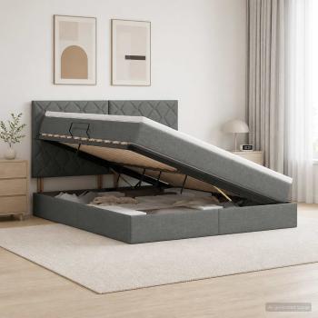 ARDEBO.de - Aufbewahrungsbett mit Matratze Dunkelgrau 180 x 200 cm Stoff