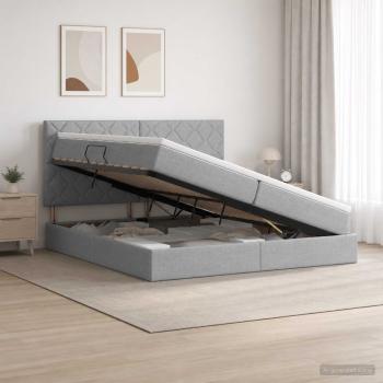 ARDEBO.de - Aufbewahrungsbett mit Matratze Hellgrau 200 x 200 cm Stoff