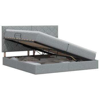 Aufbewahrungsbett mit Matratze Hellgrau 200 x 200 cm Stoff