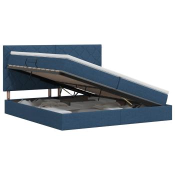 Aufbewahrungsbett mit Matratze Blau 200 x 200 cm Stoff