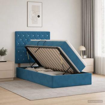 ARDEBO.de - Aufbewahrungsbett mit Matratze Dunkelblau 100 x 200 cm Samt