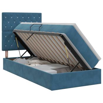 Aufbewahrungsbett mit Matratze Dunkelblau 100 x 200 cm Samt