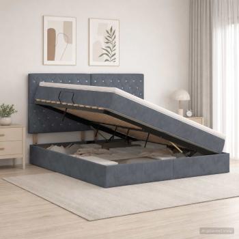 ARDEBO.de - Aufbewahrungsbett mit Matratze Dunkelgrau 140 x 200 cm Samt