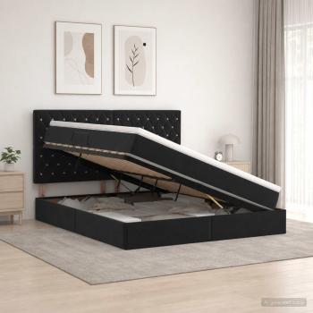 ARDEBO.de - Aufbewahrungsbett mit Matratze Schwarz 160 x 200 cm Samt