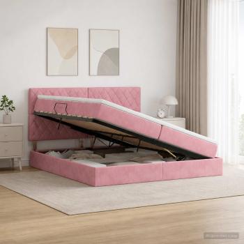 ARDEBO.de - Aufbewahrungsbett mit Matratze Rosa 200 x 200 cm Samt