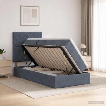 ARDEBO.de - Aufbewahrungsbett mit Matratze Dunkelgrau 100 x 200 cm Samt