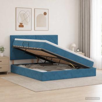 ARDEBO.de - Aufbewahrungsbett mit Matratze Dunkelblau 160 x 200 cm Samt
