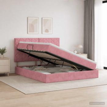 ARDEBO.de - Aufbewahrungsbett mit Matratze Rosa 180 x 200 cm Samt