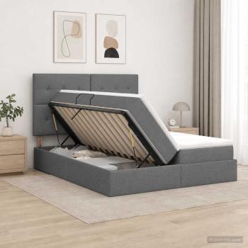 ARDEBO.de - Aufbewahrungsbett mit Kopfteil Dunkelgrau 200 x 200 cm Stoff
