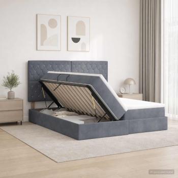 ARDEBO.de - Aufbewahrungsbett mit Kopfteil Dunkelgrau 200 x 200 cm Samt