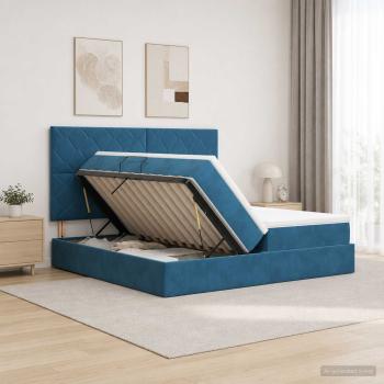 ARDEBO.de - Aufbewahrungsbett mit Kopfteil Dunkelblau 200 x 200 cm Samt