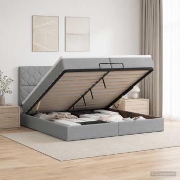 ARDEBO.de - LED-Speicherbett mit Matratze Hellgrau 200 x 200 cm Stoff