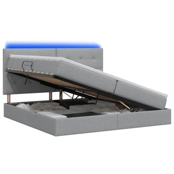 LED-Speicherbett mit Matratze Hellgrau 200 x 200 cm Stoff