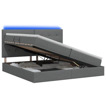LED-Speicherbett mit Matratze Dunkelgrau 200 x 200 cm Stoff