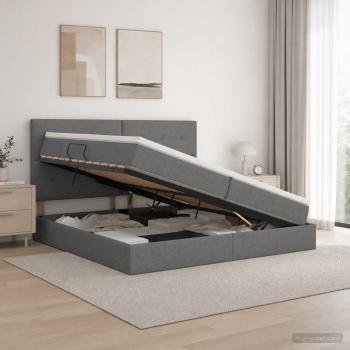 LED-Speicherbett mit Matratze Dunkelgrau 200 x 200 cm Stoff