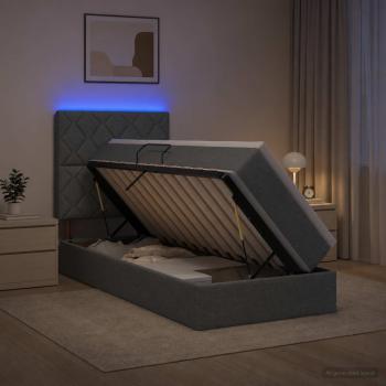 LED-Speicherbett mit Matratze Dunkelgrau 90 x 190 cm Stoff