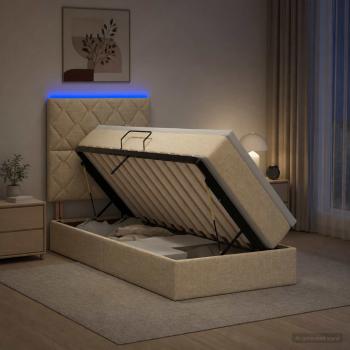 LED-Speicherbett mit Matratze Creme 90 x 200 cm Stoff