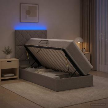 ARDEBO.de - LED-Speicherbett mit Matratze Taupe 100 x 200 cm Stoff
