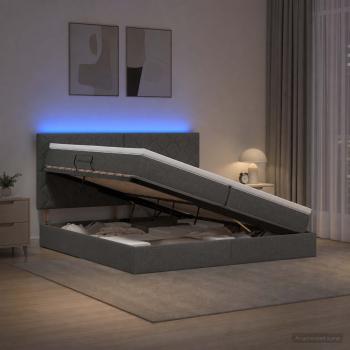 ARDEBO.de - LED-Speicherbett mit Matratze Dunkelgrau 200 x 200 cm Stoff
