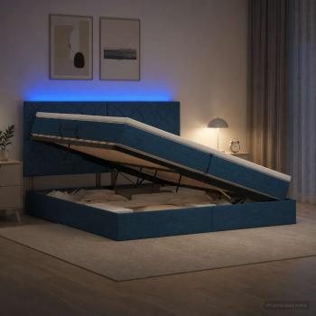 ARDEBO.de - LED-Speicherbett mit Matratze Blau 200 x 200 cm Stoff