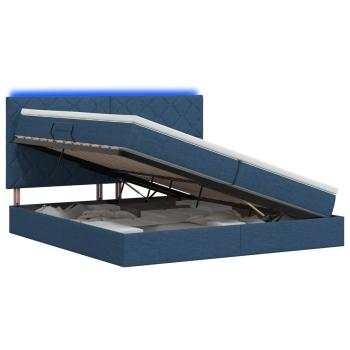 LED-Speicherbett mit Matratze Blau 200 x 200 cm Stoff