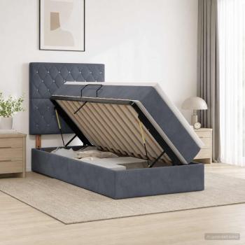 ARDEBO.de - LED-Speicherbett mit Matratze Dunkelgrau 90 x 190 cm Samt