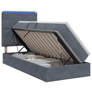 LED-Speicherbett mit Matratze Dunkelgrau 90 x 190 cm Samt