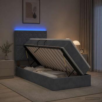 LED-Speicherbett mit Matratze Dunkelgrau 90 x 200 cm Samt