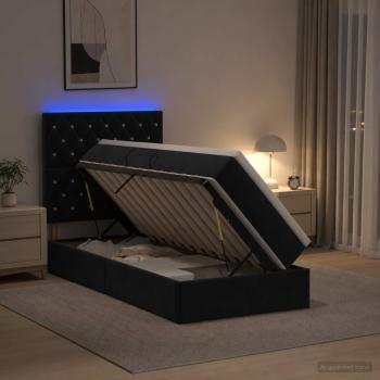 LED-Speicherbett mit Matratze Schwarz 100 x 200 cm Samt