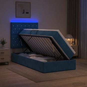 LED-Speicherbett mit Matratze Dunkelblau 100 x 200 cm Samt