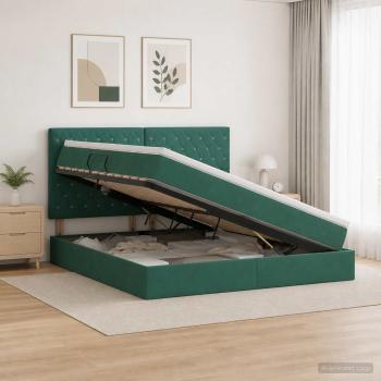 ARDEBO.de - LED-Speicherbett mit Matratze Dunkelgrün 140 x 200 cm Samt