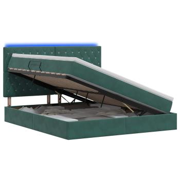 LED-Speicherbett mit Matratze Dunkelgrün 140 x 200 cm Samt