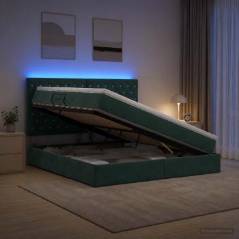 LED-Speicherbett mit Matratze Dunkelgrün 140 x 200 cm Samt