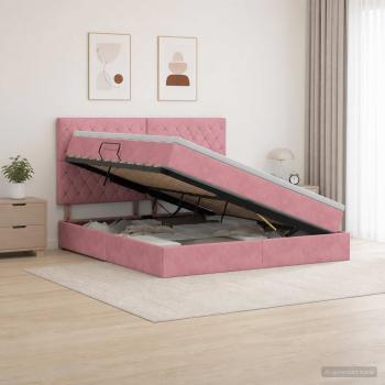 ARDEBO.de - LED-Speicherbett mit Matratze Rosa 160 x 200 cm Samt