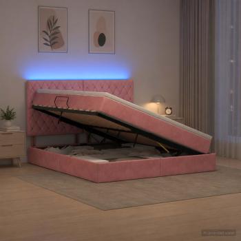 LED-Speicherbett mit Matratze Rosa 160 x 200 cm Samt
